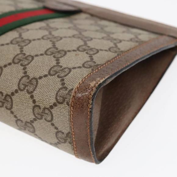 GUCCI GG Canvas Web Sherry Line Clutch Bag PVC Leather Beige Green Auth 90836 - Picture 7 of 16